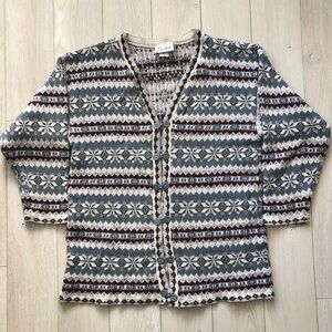 Vintage Grace Nordic Jacquard Clasp Button Cardigan Granny